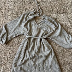 H&M Taupe Textured Long Sleeve Dress